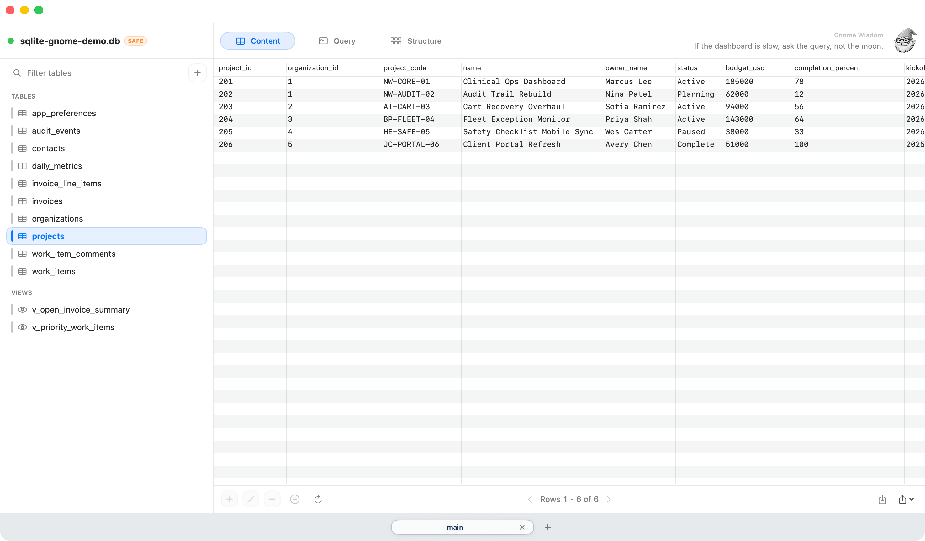 Table Data View